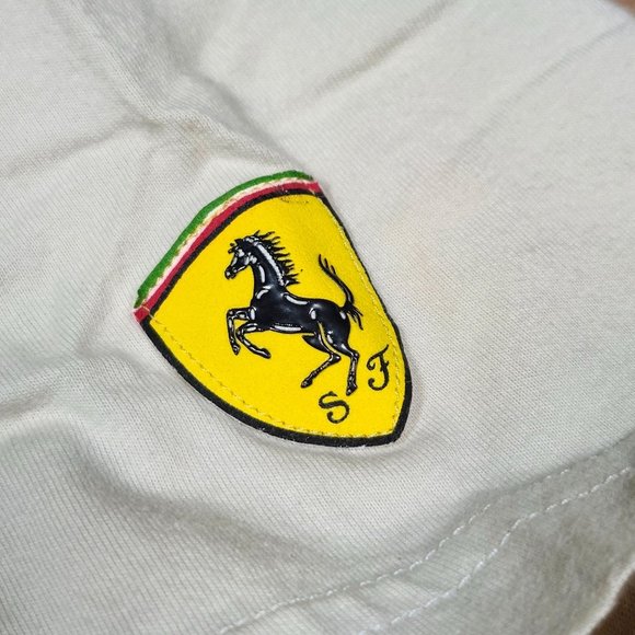 Puma Scuderia Ferrari Numero Uno Mens Lg T-Shirt Cream Checkered Racing Graphic - Picture 7 of 12
